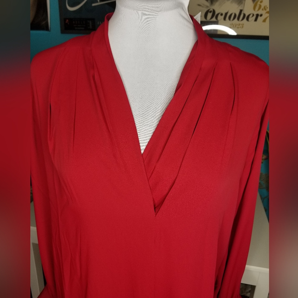 WHBM Long Sleeve V Neck Blouse Deep Red - Picture 2 of 12